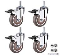 Heavy-Duty 6mm Rubber TPE Swivel Casters - 4-Pack M10x25mm Threaded Stem Wheels with Brake for Smooth Movement & Stability Ideal for Fur & Equipment