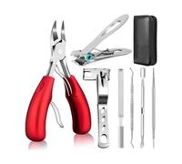 Heavy Duty 7 - Pc Toenail Clippers Set | Long Handle for Seniors, Thick/Ingrown Nails Trimming(Red)