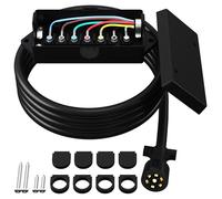 Heavy Duty 7 Way Plug Inline Trailer Cord 10 Ft Wiring Harness with 7 Gang Waterproof Junction Box, 7 Pin Connector Cable Extension for RV Truck Camper Boat Hitch Towing Car Light & Brake Control