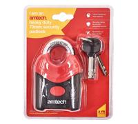 Amtech Heavy Duty 70mm Security Padlock, Solid Steel Body with 10mm Hardened Shackle and 4 Keys, for Securing Gates, Garages and Outdoor Units.
