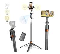 Heavy Duty 71" Auto Face Tracking Tripod, Ultra Stable Phone & Camera Stand with 2 Fill Lights & Remote, 360° AI Tracking with Hand Gesture Controls, Extendable Vlogging Kit for iPhone & Android