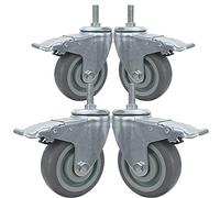 Heavy Duty 75mm Rubber Swivel Castor Wheels with Brake - Set of 4 M12 Threaded Stem Quiet Industrial Casters for Easy Mobility & Stability Perfect for Furniture & Equipment