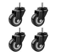 Heavy Duty 75mm Swivel Castors with Brake - M10/M12 x 30 Threaded PU Silent Wheels 300kg Load Capacity for Trolleys Cots Furniture Tables and Shelves