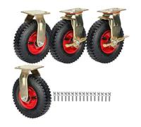 Heavy Duty 8/10 Inch Fixed Industrial Wheel Set 4 Quiet Wheels with Impact Absorption Air Filled Swivel Design Includes Screws and Brake for Enhanced Stability