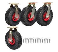 Heavy Duty 8/10 Inch Industrial Fixed Wheels Set of 4 Quiet Shock Absorbing Air Filled Swivel with Brake Perfect for Heavy Workload and Equipment Mobility