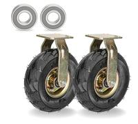 Heavy-Duty 8-10 Inch Swivel Casters, 2-Pack, Industrial Replacement Wheels with Brakes, Quiet Rubber Pneumatic Wheels, Shock-Absorbing Design, Fixed Color.