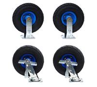 Heavy-Duty 8 & 10 Inch Swivel Casters with Rubber Pneumatic Wheels and Side Brakes, 1300 LB Load Capacity, Perfect for Carts & Furniture, Set of 4 with Bolts