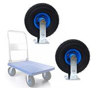 Heavy Duty 8" & 10" Pneumatic Rubber Caster Wheels, 2 Pack - Fixed/Swivel with Brakes, Double Ball Bearing Replacement for Carts, DIY Stands & Workbenches