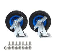 Heavy Duty 8" & 10" Rubber Caster Wheels Set - Durable Pneumatic Casters With Swivel Plate And Side Brakes For Heavy-Duty Applications(Brake,Ø 200mm/8in)