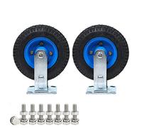 Heavy Duty 8" & 10" Rubber Wheels Set of 2, Swivel Plate with Side Brakes, Pneumatic Casters for Outdoor Use, 200mm Heavy Duty Mobility Solutions