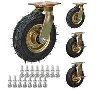 Heavy Duty 8/10Inch Rubber Pneumatic Swivel Caster Wheels Set of 4 with Side Brakes 770Lbs Capacity for Trolleys Workbenches Garage Equipment