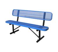 Heavy Duty 8 Feet Outdoor Metal Bench with Backrest - Portable Steel Park Bench for Commercial Use in Malls, Parks, Patios, Decks & Schools, Blue Color