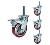 Heavy Duty 8 Inch Industrial Swivel Caster Wheels with Brake, M20 Threaded Stem, Set of 4 Locking PU Replacement Casters for Furniture & Workbench