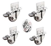 Heavy-Duty 80kg Rubber Swivel Casters with L-Bracket, 5-Hole Installation, Ball Bearings, Locking Wheels for Shelves, Carts, Cribs - Set of 4