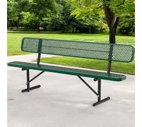 Heavy Duty 8FT Outdoor Park Bench with Backrest, Portable Steel Frame, Expanded Metal Mesh for Lawn, Garden, Deck, Patio, Porch - Black & Green