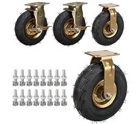 Heavy Duty 8Inch 10Inch Pneumatic Caster Wheels Set of 4 Industrial Double Ball Bearing Swivel Casters Silent Moving with Side Brakes 770Lbs Load Capacity