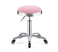 Heavy Duty Adjustable Height Rolling Stool with Wheels 440 lb Load-Bearing PU Leather Swivel Salon Stool for Hairdressing Workshop and Home Use - Pink