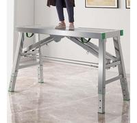 Heavy-Duty Adjustable Scaffolding Ladder - Steel Folding Work Platform with Locking Hinges for Enhanced Safety, Non-Slip Deck for Roofing, Construction, and DIY Projects