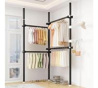 Heavy Duty Adjustable Telescopic Clothes RailFree Standing Laundry Drying Rack DIY Design Height Adjustable 110310cm Versatile Garment Organizer (Black)