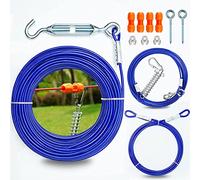 Heavy Duty Aerial Dog Tie Out Trolley System for Small to Large Dogs - Run Cable 100ft /75ft Zipline with 10ft Runner Cable Great for Yard (Blue, 100 ft for one Dogs up to 300 lbs)