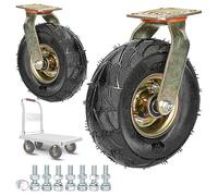 Heavy-Duty Air Tires Rubber Caster Wheels Ø 200mm 250mm 2-Pack Industrial Transport Rollers with Brake Screws & Metal Plates 360° Swivel Non-Marking & Quiet Replacement Trolley Wheels