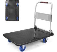 Heavy-Duty Alloy Steel Platform Trolley - 860LBS Capacity, Foldable Handles, 360 Degree Anti-Skid Wheels, Multi-Purpose Utility Cart for Warehouse, Garage, Moving & Industrial Use