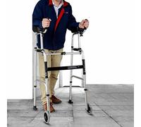 Heavy Duty Aluminum Alloy Rehabilitation Auxiliary Walker with 5" Wheels Arm Rest Pad Height Adjustable Elderly Walking Mobility Aid Silver Double The