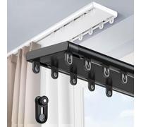 Heavy-Duty Aluminum Ceiling Mount Double Row Curtain Track with Silent Pulleys & 90° Corner Bracket for Living Room/Bedroom - Adjustable Length 4.5m/14.8ft (Black)