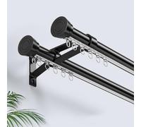Heavy Duty Aluminum Curtain Track for Bay Windows Wall Mounted Double Curtain Poles 1.9m to 4.8m Adjustable Length Black Alloy Rods & Brackets Noise Reduction Solution