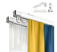 Heavy Duty Aluminum Curtain Track Set, Retractable Rail for Wall/Ceiling Mount, Silent Double Rail System, Pre-Built Room Divider, Durable & Easy to Install
