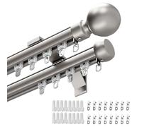 Heavy Duty Aluminum Double Curtain Track, Wall Mount Curtain Rods With Silent Rollers, 50-800 cm Sliding Rail System For Windows, Room Divider, Living Room, Hotel(Grey,290cm)