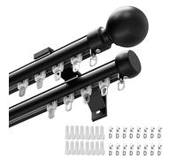 Heavy Duty Aluminum Double Curtain Track, Wall Mount Curtain Rods With Silent Rollers, 50-800 cm Sliding Rail System For Windows, Room Divider, Living Room, Hotel(Black,190cm)
