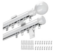 Heavy Duty Aluminum Double Curtain Track, Wall Mount Curtain Rods With Silent Rollers, 50-800 cm Sliding Rail System For Windows, Room Divider, Living Room, Hotel(White,200cm)