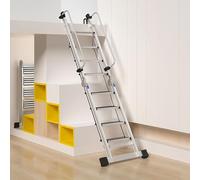 Heavy Duty Aluminum Loft Ladder - 7 Steps (225cm / 7.4ft) Folding Attic Stairs for Easy Access to Warehouse, Basement, Roof - Durable, Space-Saving, Portable Design