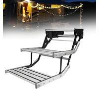 Heavy Duty Aluminum RV Step Stool, Foldable 2-Step Non-Slip Manual Caravan Step for Motorhome, Trailer, and Travel Trailer Entry, 200 Kg Capacity