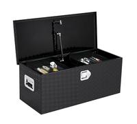 Heavy Duty Aluminum Truck Tool Box, 38×38×76 cm Pickup Bed Storage Box with Gas Strut, Lockable Diamond Plate Weatherproof Chest for Trailer RV, Includes 1 Black Sliding Metal Tins