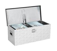 Heavy Duty Aluminum Truck Tool Box, 38 × 38 × 91 cm Pickup Bed Storage Box with Gas Strut, Lockable Diamond Plate Weatherproof Chest for Trailer RV, Includes 1 Black Sliding Metal Tins