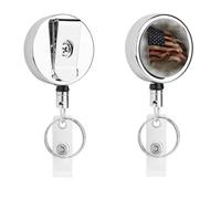 Heavy Duty American Flag Badge Reel with 360° Swivel Alligator Clip & 24" Retractable Nylon Cord Lightweight Name Badge Holder for Nurse Teacher Office Worker Id Card Decor