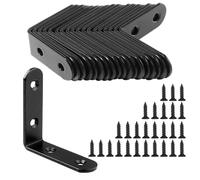 Heavy Duty Angle Brackets, 25 Pcs Stainless Steel Corner Brackets for Wood, Right Angle 90 Degree Bracket with 100 Screws for Furniture Desk Table Shelf Corner Braces (50 x 50mm, Black)