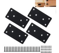 Heavy-Duty Anti-Wobble Mending Plates 4 Pcs 4 x 2 Inch 2mm Thick | Stainless Steel Flat Repair Brackets, Rustproof Black Coated Straight Braces, Wood Joining Plates for Furniture & Shelving