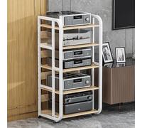 Heavy-Duty AV Media Stand with Universal Wheels 5-Layer Audio Rack Tower & Cube Storage nizer Shelf (Natural + White) - Perfect for Home Entertainment