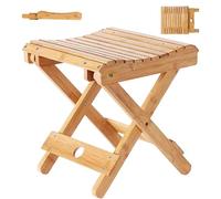 Heavy Duty Bamboo Folding Stool - Portable Foldable Foot Stool for Outdoor Garden Camping Picnic Shower - Compact Bamboo Chair Bench for Small Spaces