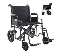 Heavy Duty Bariatric Folding Transit Wheelchair with Extra Wide 22" Seat, 32 Stone Weight Capacity