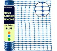Heavy Duty Barrier Fencing Mesh 1m x 50m - Plastic Temporary Safety Fence for Construction, Work Sites, Garden, Pet Barriers, and Events in Orange, Green, Blue (Blue)
