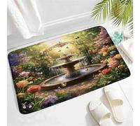 Heavy Duty Bath Mat European Garden Spring Courtyard Colorful Butterfly Tulip Roses Flower Wisteria Flower Green Plant Shower Mat Barrier Mats 40×60cm for Entrance,Bathroom,Shower