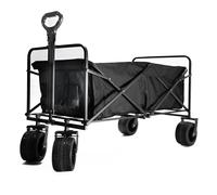 Heavy Duty Beach, Festival Folding Trolley Cart Wagon, 170L Capacity, 150kg Load, Large Tank Wheels - Black