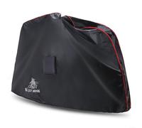 Heavy duty bike cover with water resistant 190D polyester, elastic hem, and adjustable straps to protect your bike from scratches, dust, sun, and rain