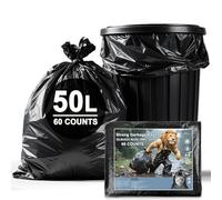 Heavy Duty Bin Bags 50 Litre Black,60x80cm Strong Black Refuse Sacks, kitchen Trash Bags Leak-Proof, Tear & Puncture Resistant, Suitable for Home and Commercial Use
