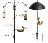 Heavy Duty Bird Feeding Station Kit, 230cm Antique Bronze Metal bird pole with Squirrel Baffle, Rat Proof Design, Multi bird feeders hanging, Suet
