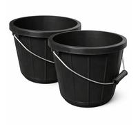 Heavy Duty Black Bucket 10L (2 Gallon) - Plastic Bucket Ideal as Feed Bucket or Calf Bucket with Easy Grip Handle - Strong Utility Bucket Pack of 2